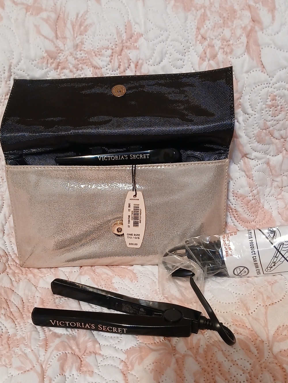 Victoria's Secret Black Mini Hair Straightener with Silver Case *HARD TO FIND*